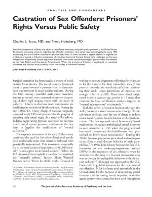 Castration of Sex Offenders: Prisoners’ Rights Versus Public Safety
