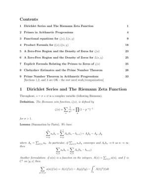 Contents 1 Dirichlet Series and the Riemann Zeta Function