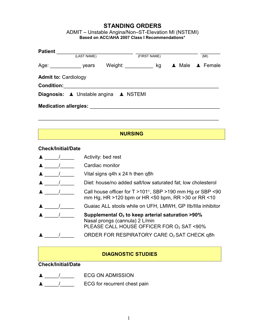 NSTEMI Standing Orders