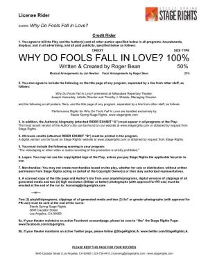 WHY DO FOOLS FALL in LOVE? 100% Written & Created by Roger Bean 50%