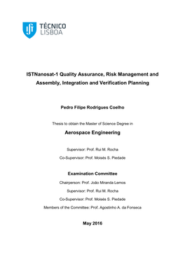 Istnanosat-1 Quality Assurance, Risk Management and Assembly, Integration and Verification Planning