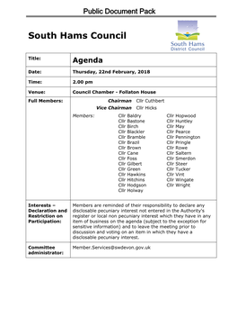 (Public Pack)Agenda Document for South Hams Council, 22/02/2018
