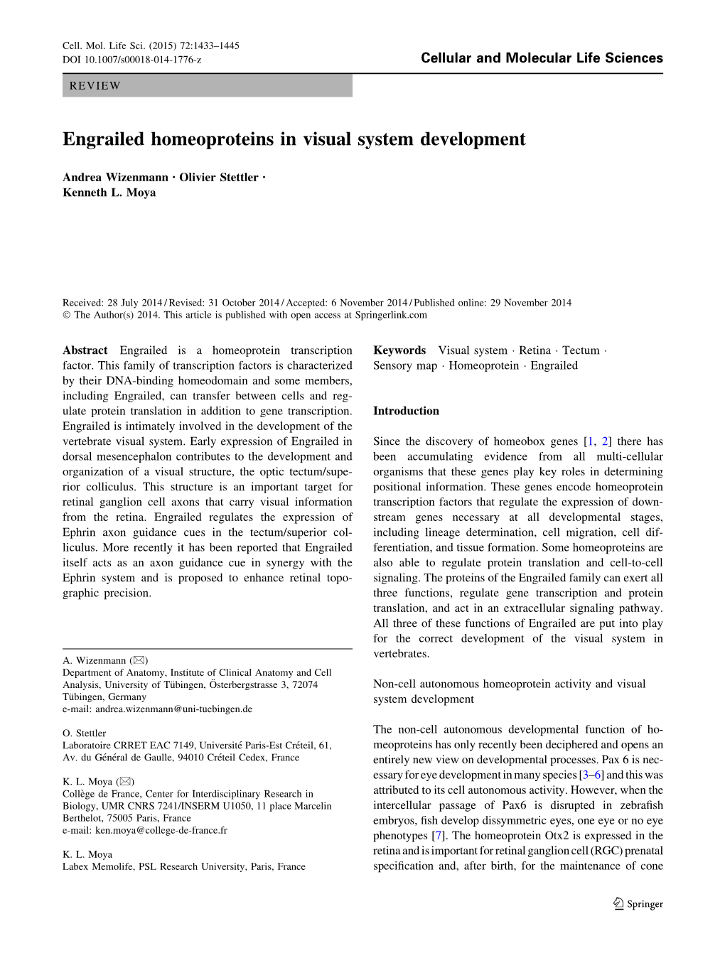 Engrailed Homeoproteins in Visual System Development