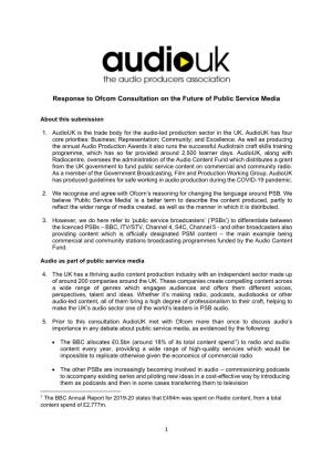 Response to Ofcom Consultation on the Future of Public Service Media
