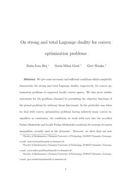 On Strong and Total Lagrange Duality for Convex Optimization Problems