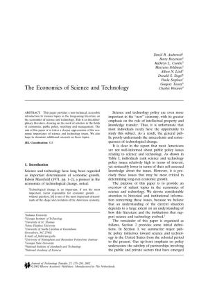 The Economics of Science and Technology Charles Wessner9