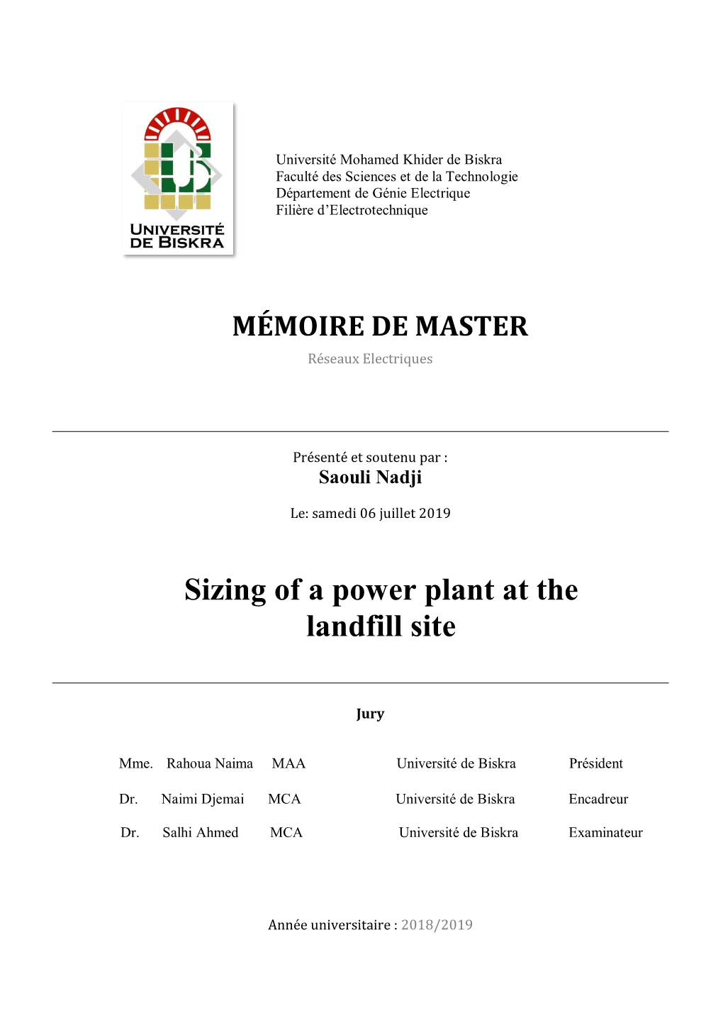 Sizing of a Power Plant at the Landfill Site