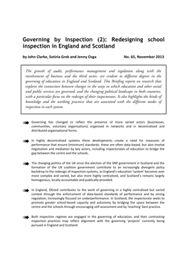 Governing by Inspection (2): Redesigning School Inspection in England and Scotland by John Clarke, Sotiria Grek and Jenny Ozga No