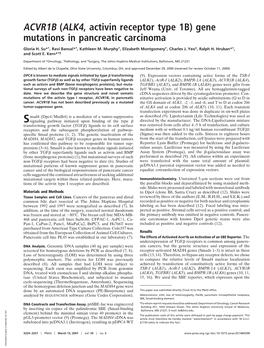 ACVR1B (ALK4, Activin Receptor Type 1B) Gene Mutations in Pancreatic Carcinoma