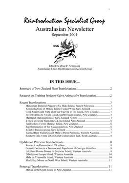 Reintroduction Specialist Group Australasian Newsletter September 2001