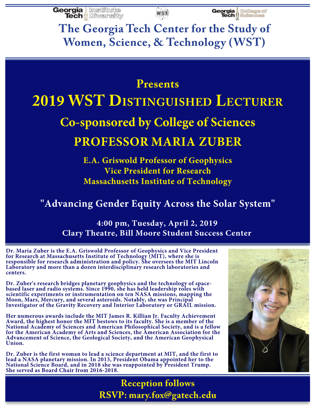 Co-Sponsored by College of Sciences PROFESSOR MARIA ZUBER E.A