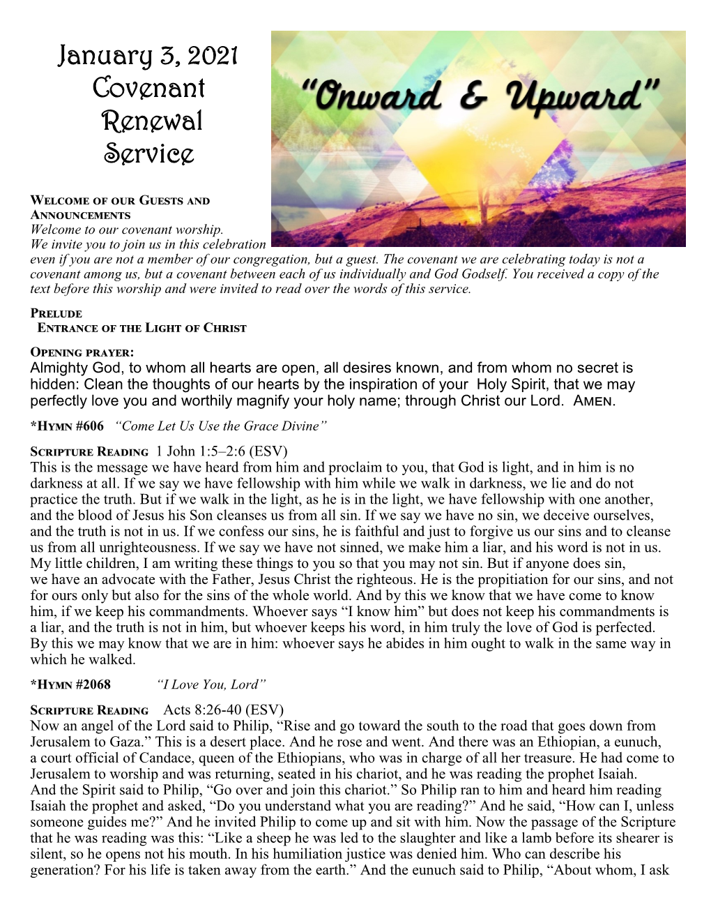 January 3, 2021 Covenant Renewal Service