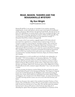 READ, MASON, TASHIRO and the BOUGAINVILLE MYSTERY by Ken Wright Wright9w@Optusnet.Com.Au