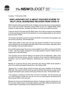 Nsw Launches out & About Voucher Scheme to Help Local Businesses