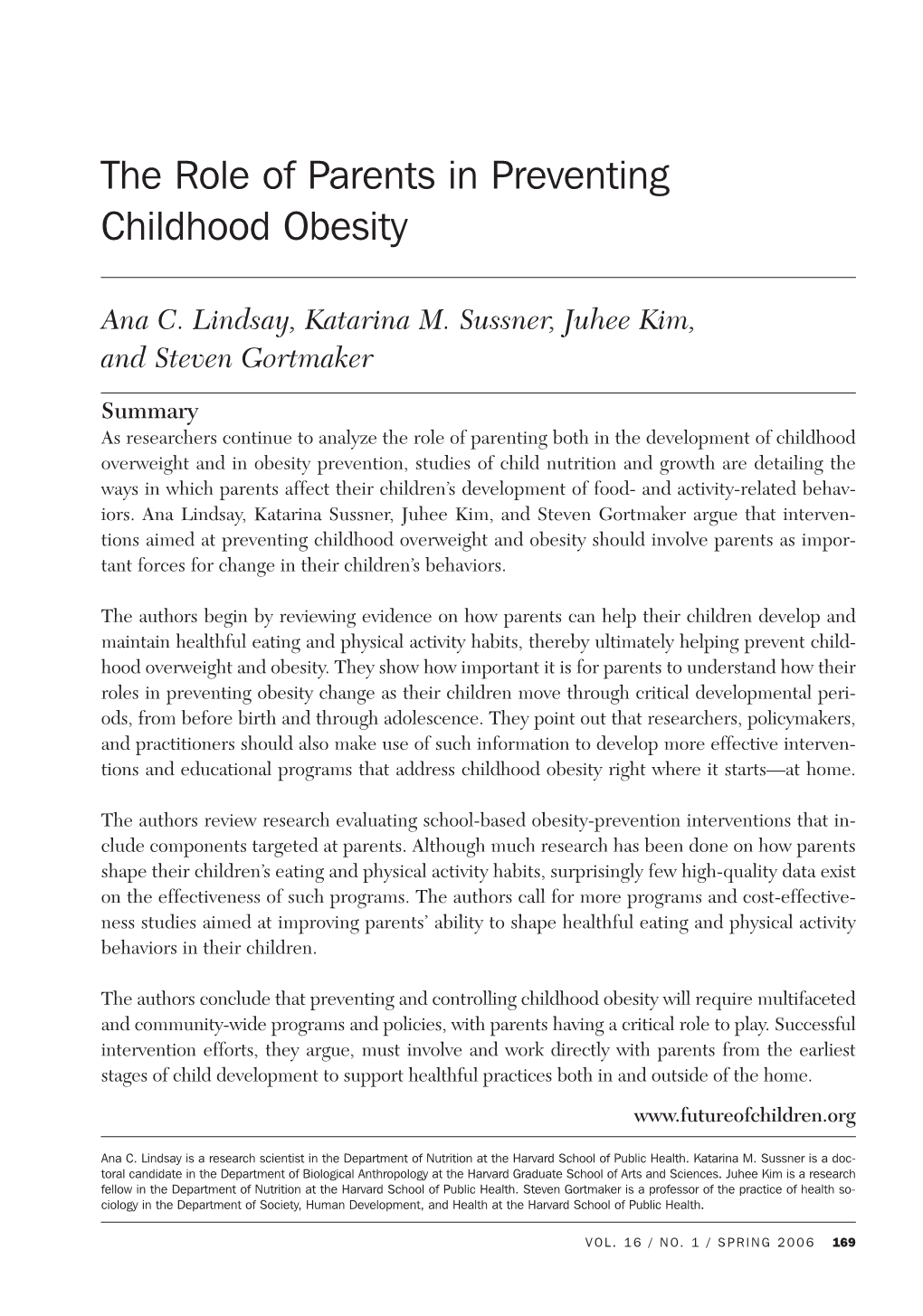 The Role of Parents in Preventing Childhood Obesity
