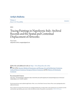 Tracing Paintings in Napoleonic Italy: Archival Records and the Spatial and Contextual Displacement of Artworks Nora Gietz Independent Scholar, Noragietz@Gmail.Com