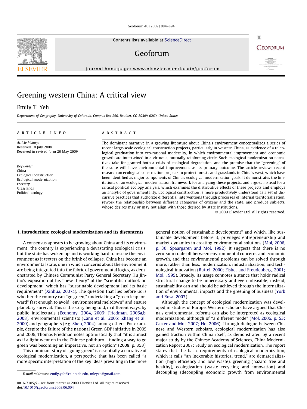 Greening Western China: a Critical View