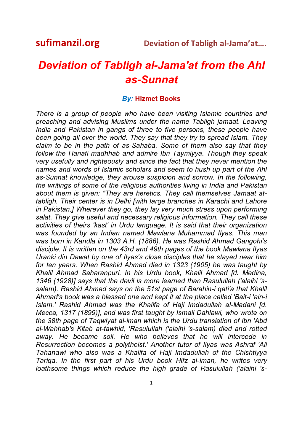 Sufimanzil.Org Deviation of Tabligh Al-Jama'at from the Ahl As-Sunnat