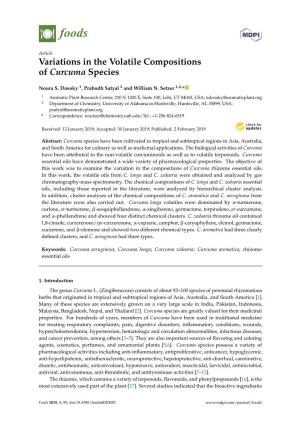 Variations in the Volatile Compositions of Curcuma Species