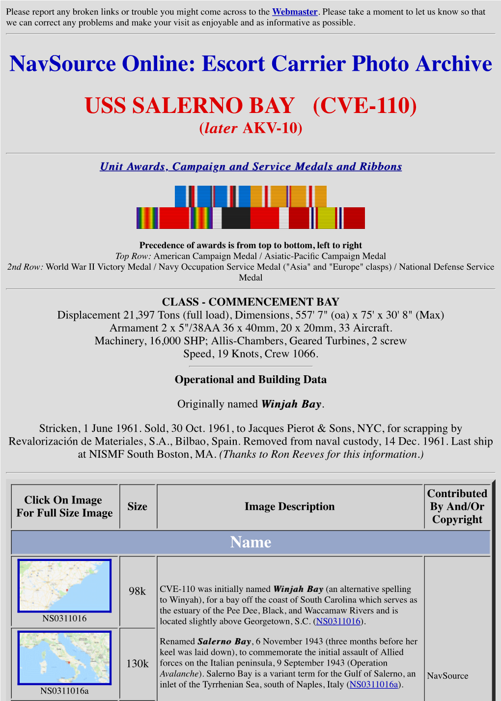 Navsource Online: Escort Carrier Photo Archive USS SALERNO BAY (CVE-110) (Later AKV-10)