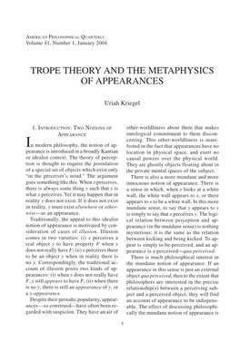 Trope Theory and the Metaphysics of Appearances