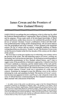 James Cowan and the Frontiers of New Zealand History
