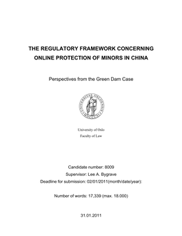 The Regulatory Framework Concerning Online Protection of Minors in China