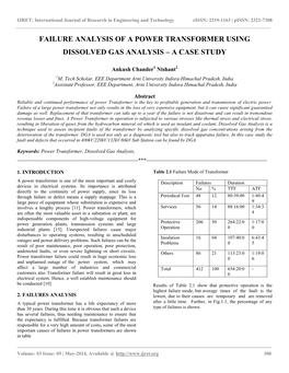 Failure Analysis of a Power Transformer Using Dissolved Gas Analysis – a Case Study