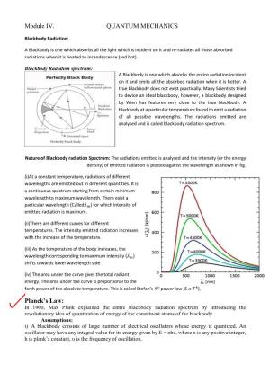 Module IV. QUANTUM MECHANICS Planck's Law