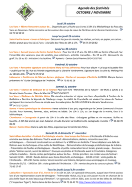 Agenda Des Festivités OCTOBRE / NOVEMBRE