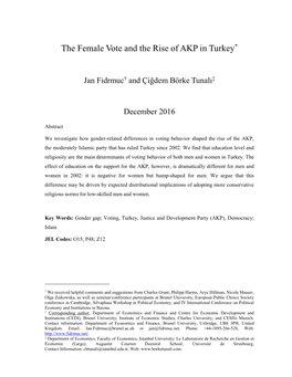 The Female Vote and the Rise of AKP in Turkey*