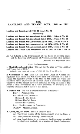 THE LANDLORD and TENANT ACTS, 1948 to 1961