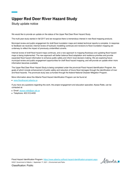 Upper Red Deer River Hazard Study Update Notice
