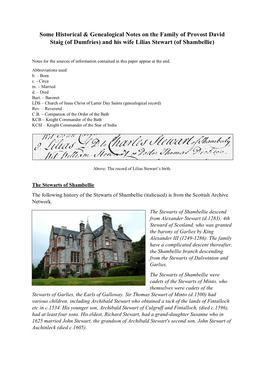 Some Historical & Genealogical Notes on the Family of Provost David