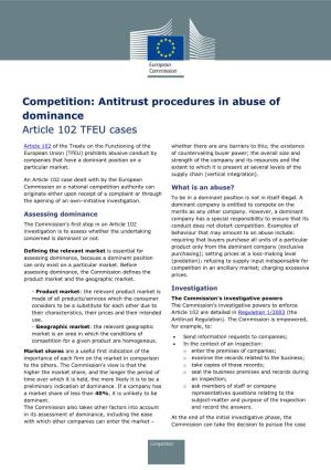Competition: Antitrust Procedures in Abuse of Dominance Article 102 TFEU Cases