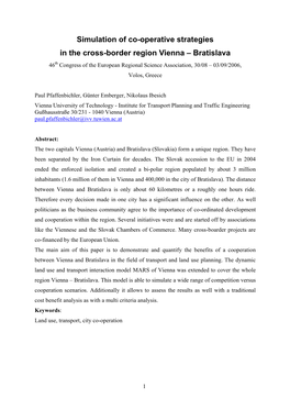 Simulation of Co-Operative Strategies in the Cross-Border Region Vienna