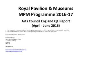 Arts Council England Q1 Report (April - June 2016)