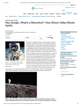 Hey Google, What's a Moonshot?: How Silicon Valley Mocks Apollo | January 2019 | Communications of the ACM