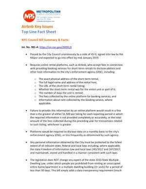 Airbnb Key Issues Top Line Fact Sheet
