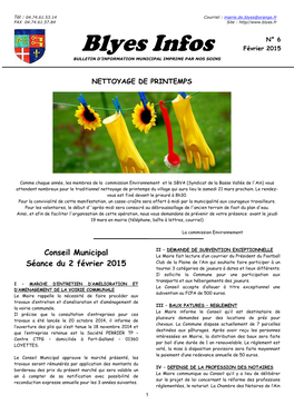 Blyes Infos Février 2015 BULLETIN D’INFORMATION MUNICIPAL IMPRIME PAR NOS SOINS