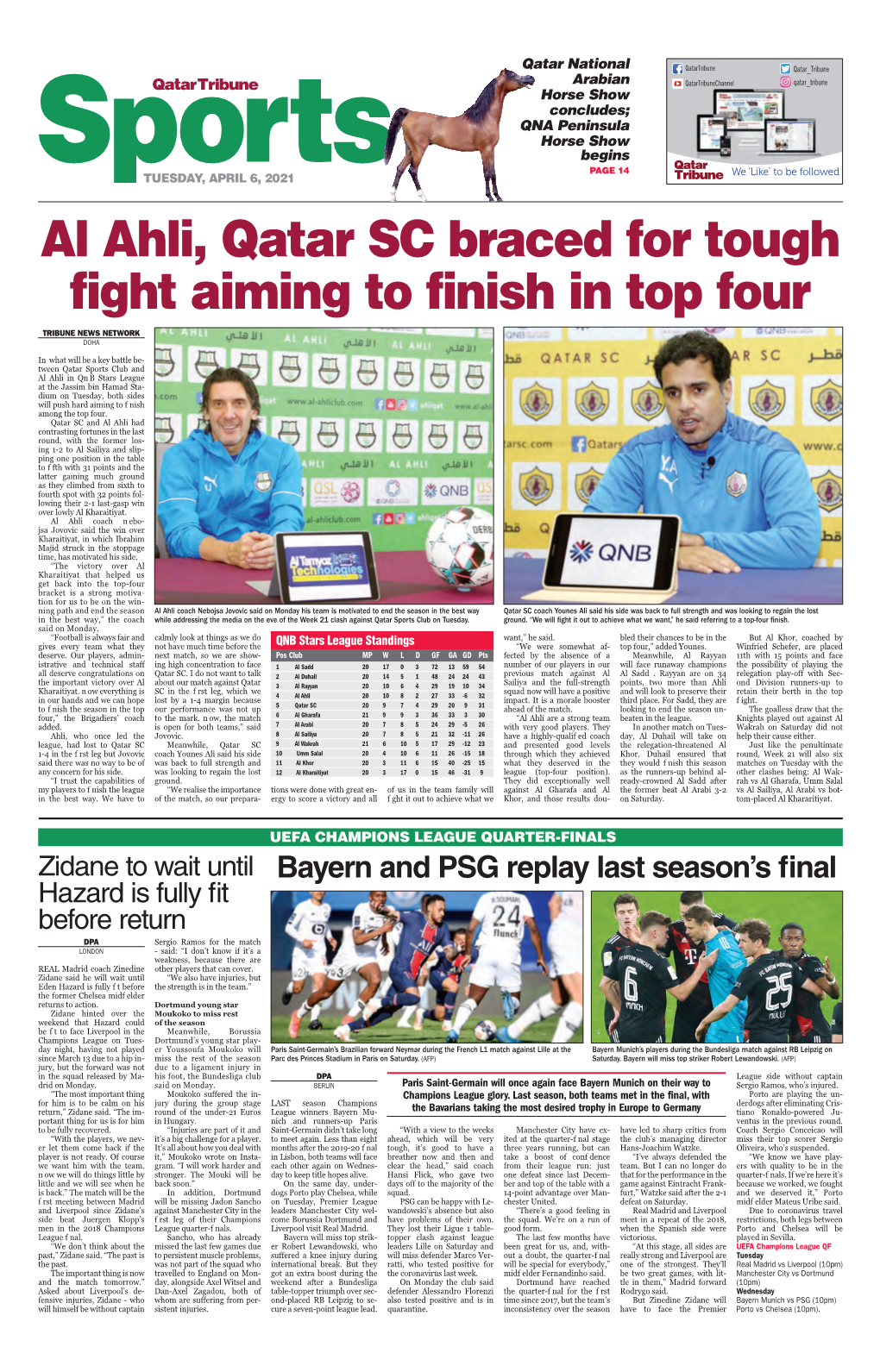 Al Ahli, Qatar SC Braced for Tough Fight Aiming to Finish in Top Four Tribune News Network Doha