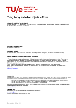 Thing Theory and Urban Objects in Rome