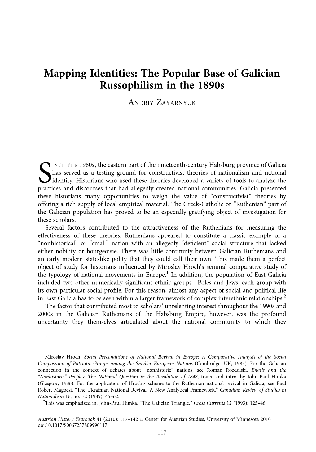 Mapping Identities: the Popular Base of Galician Russophilism in the 1890S