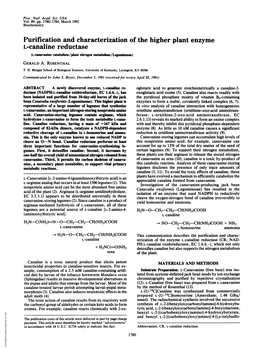 Purification and Characterization of the Higher Plant Enzyme L-Canaline Reductase (L-Canavanine Catabolism/Plant Nitrogen Metabolism/Leguminosae) GERALD A