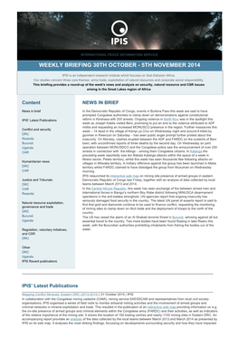 Weekly Briefing 30Th October - 5Th November 2014