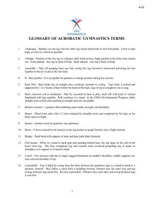 Glossary of Acrobatic Gymnastics Terms