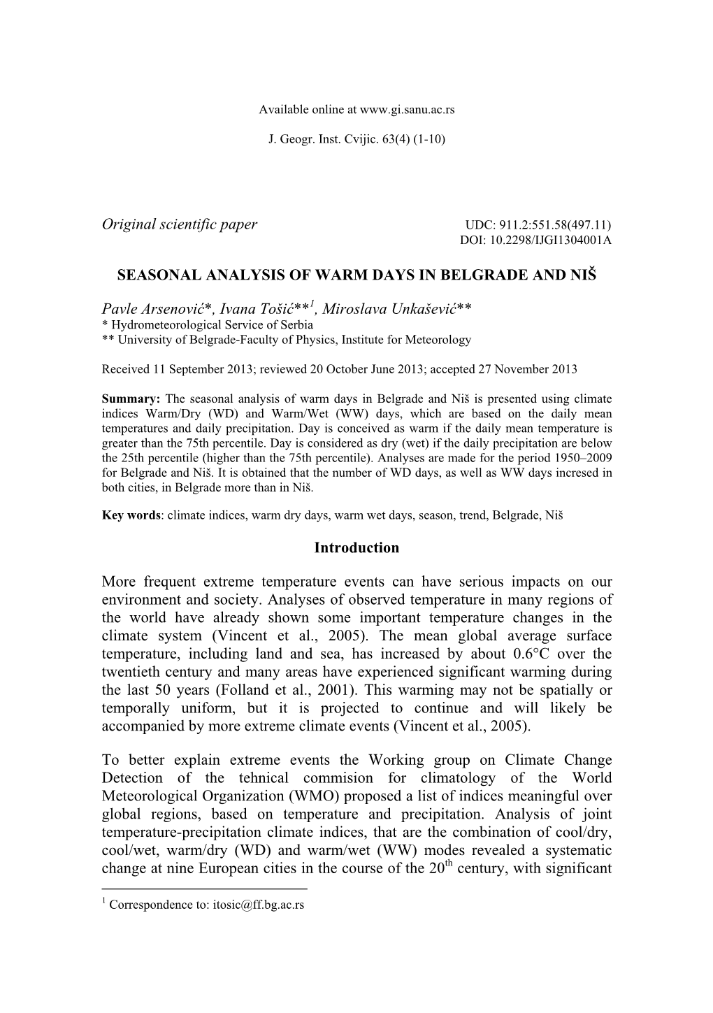 Seasonal Analysis of Warm Days in Belgrade and Niš