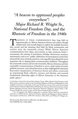 Major Richard R. Wright Sr., National Freedom Day, and the Rhetoric of Freedom in the 1940S