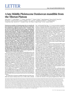 A Late Middle Pleistocene Denisovan Mandible from the Tibetan Plateau Fahu Chen1,2,15*, Frido Welker2,3,4,15, Chuan-Chou Shen5,6,15, Shara E