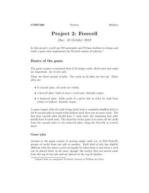 Project 2: Freecell Due: 16 October 2019